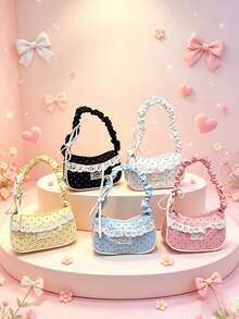 1pc This Sweet Polka Dot Lace Mini Shoulder Bag/Underarm Bag Features A Unique Crescent-Shaped Design Suitable For Various Occasions. Versatile And Easy To Use, It's Perfect For Outdoor Activities, Playtime, Commuting, And More, Making It A Perfect Gift For Teenagers. - Multicolor - View 2