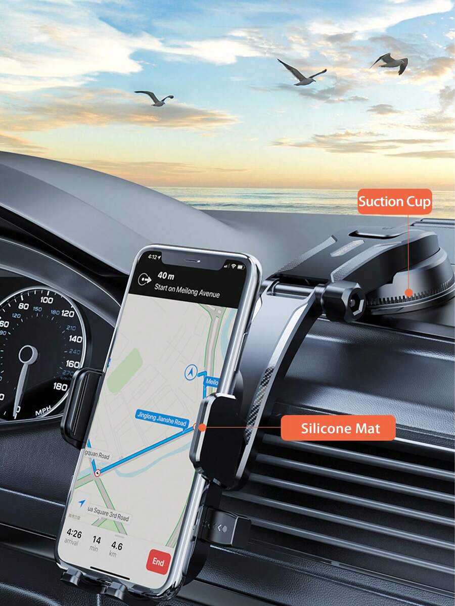 Giá đỡ điện thoại ô tô có thể xoay 360° và gập gọn, đế hút mạnh mẽ cho bảng điều khiển và ngăn giữa xe. - A - Xem 1