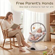 Electric Baby Swing W/ Remote Control,5 Natural Motion Speeds,Detachable Seat Pad,Portable Infant Swing Indoor&Outdoor For 0-6M Up To 20lbs (Gray) - US A Type Plug(110-127V) - View 2
