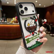 MINISO Snoopy 蘋果農場磁吸透明手機殼，適用 iPhone 17/17 Pro/17 Pro Max/17 Air/16/15/14/13/12/11/X 系列，iPhone 17 Pro Max 手機殼、iPhone 17 Pro 手機殼、iPhone 17 手機殼，女友理想禮物，適合動漫迷 - 黑色 - 查看 6