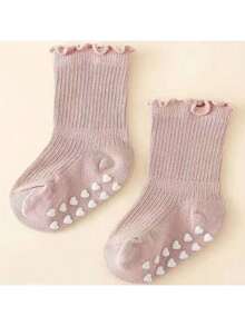 5 Pairs Anti-Slip Baby Girl Socks With Lace Trim, Soft Waistband, Multiple Colors, For Infants & Toddlers 0-5 Years - Multicolor - View 5