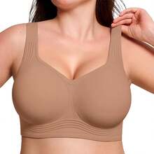 Sujetadores de gelatina para mujeres sin aros, sin cables, con soporte, elevación y cobertura total, tallas grandes, cómodos y sin costuras - Café con leche - Ver 1