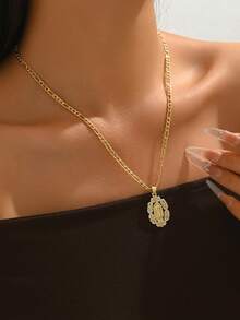 1pc Women's Exquisite Floral Guadalupe Virgin Mary Necklace, Religious Style Romantic Eye-Catching Jewelry, Suitable For Religious Holidays And Easter - Yellow Gold - View 2