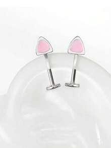 2pcs/Set Cute Cat Ear Spiral Earrings, Stainless Steel Cartilage Piercing Body Jewelry - White - View 4