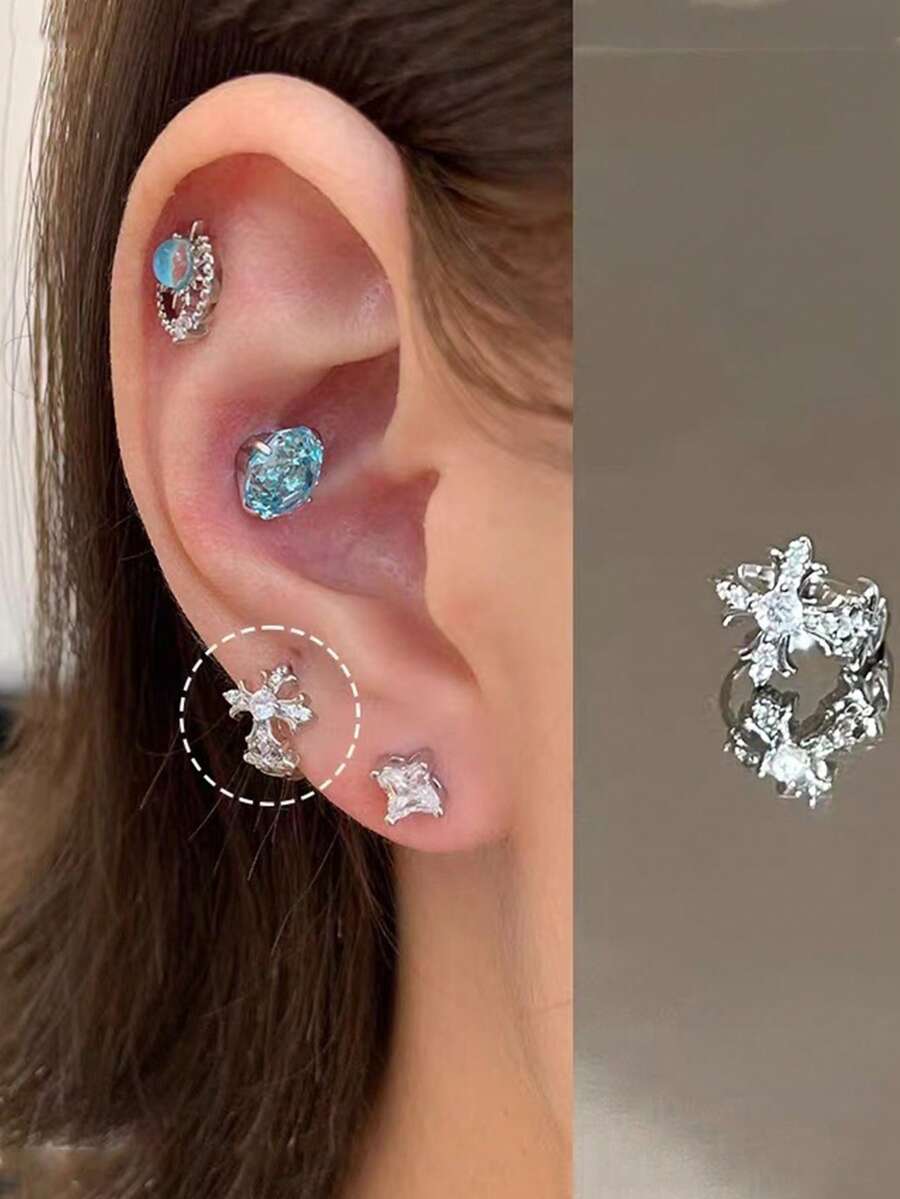 1 đôi bông tai hình thánh giá hoa diên vĩ lấp lánh tối giản, sang trọng tinh tế, chất lượng cao, đa năng, phù hợp đeo hàng ngày. - Nhiều màu - Xem 1