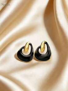 1 Set Black Geometric Pattern Earrings And Pendant, Fashionable Minimalist Twisted Stainless Steel Jewelry, Suitable For Valentine's Day, Christmas, Anniversary, Commuting, Mother's Day, Summer Beach Accessories, Retro Style - Multicolor - View 2