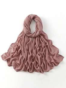 1pc Women's Solid Color Edged Headscarf, Viscose Headscarf, Breathable Soft Comfortable Headscarf Scarf, Casual Versatile For Abaya, Dress And More - Burgundy - View 17