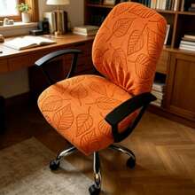 2 Pcs Office Chair Covers Set Leaf Pattern Universal Removable Computer Chair Protector For Seat And Backrest - Orange - View 3
