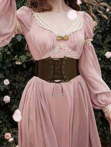 1pc Women's Brown Vintage Elastic Waist Corset Belt, Suitable Halloween Party Or Daily Wear - 棕色 - 查看 4