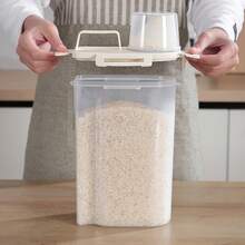 1pc Moisture-Proof & Insect-Proof Rice Storage Canister, Suitable For Rice, Flour, Red Beans, Mung Beans, Coffee Beans And Other Grains Storage, With Portable Measuring Cup, Household Kitchen Grain Storage Box - White - View 7