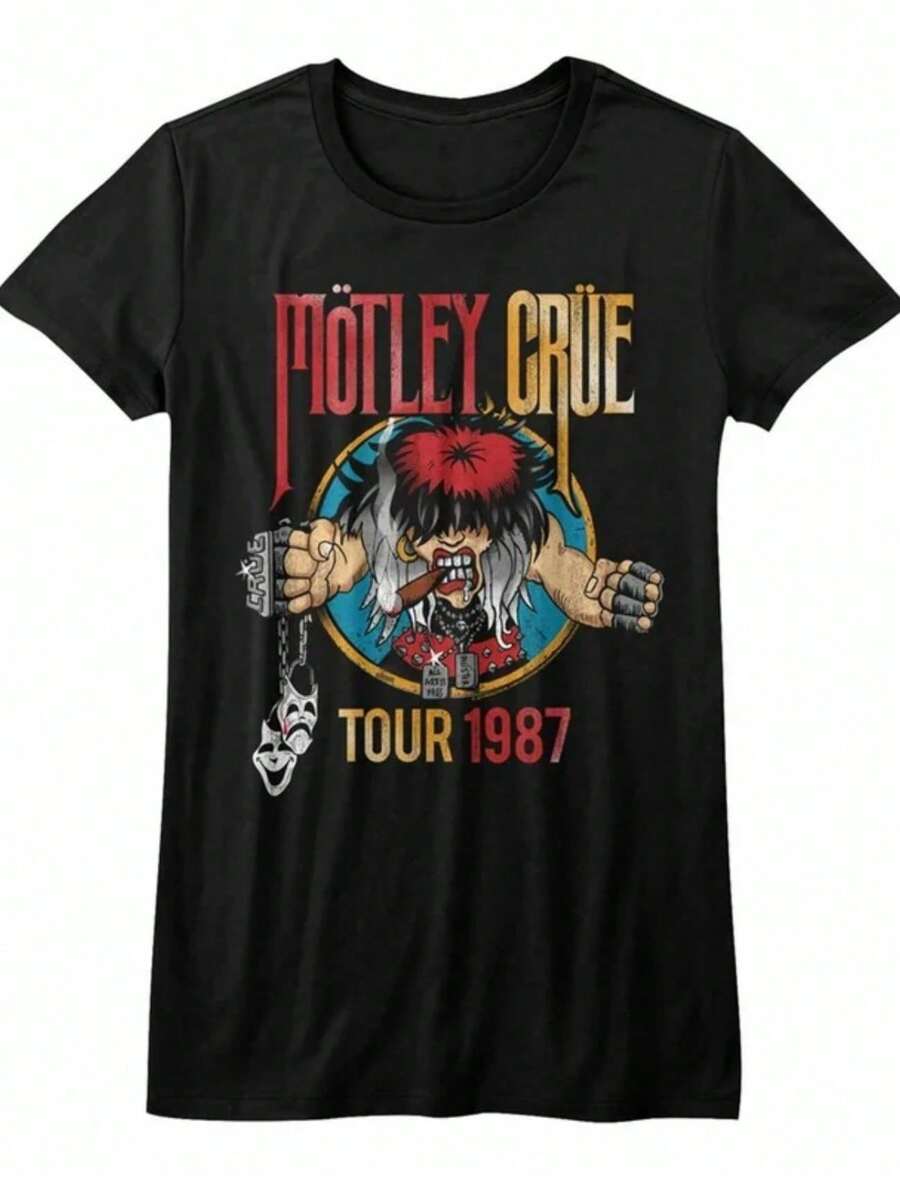 Local -62 Motley Crue Tour 1987 Black Junior Womens T-Shirt - 黑色 - 查看 1