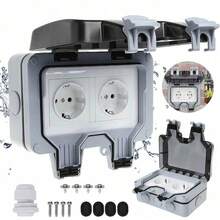 Outdoor wall socket boxes, sturdy, durable, and high-quality. Their protective covers also protect the sockets from dust and other damage when used outdoors. Ideal for workshops, gardens, and commercial spaces. - A - Übersicht 1