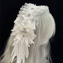 Gothic Angel Wing Lace Headband, Dark Feather Cross Hair Accessory, Punk Lolita Ruffle Hair Hoop For Cosplay - Multicolor - View 6