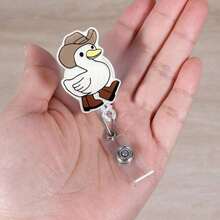 1pc Retractable ID Badge Holder With Goose Emblem And Rotating Alligator Clip, Suitable For Nurses, Office Staff, Managers, Students - Multicolor - View 2