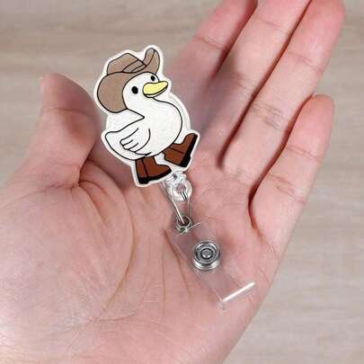 1pc Retractable ID Badge Holder With Goose Emblem And Rotating Alligator Clip, Suitable For Nurses, Office Staff, Managers, Students