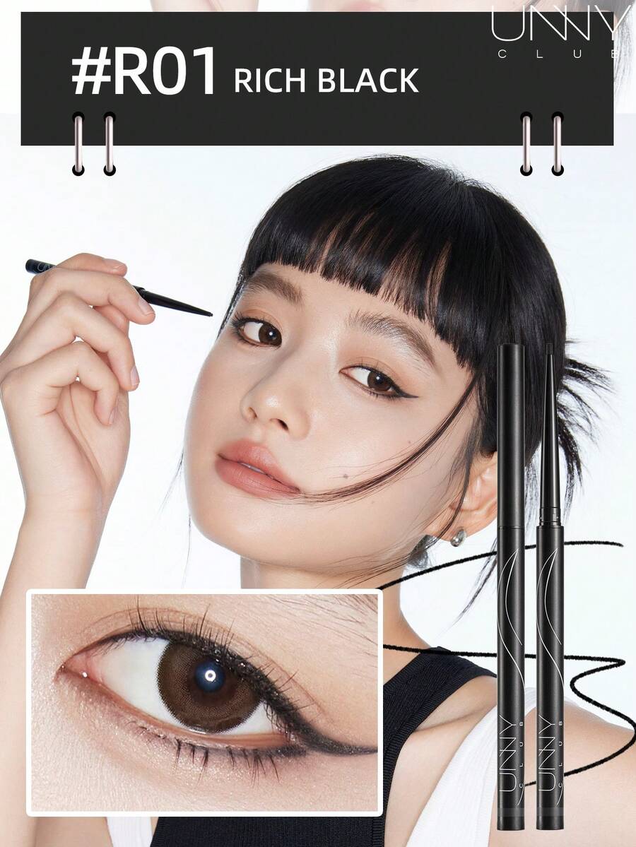 unny club Lápiz delineador de ojos en gel de 50mg, Fino y Suave, Punta Fina de 1.5mm, Tecnología de Formación de Película 4D, Resistente al Agua y a Manchas, Larga Duración, Fácil para Principiantes y Resistente a Roturas, Un Lápiz para Múltiples Usos, Fácil de Deslizar, Multicolor, Aplicación Suave - #R01 NEGRO INTENSO - Ver 1