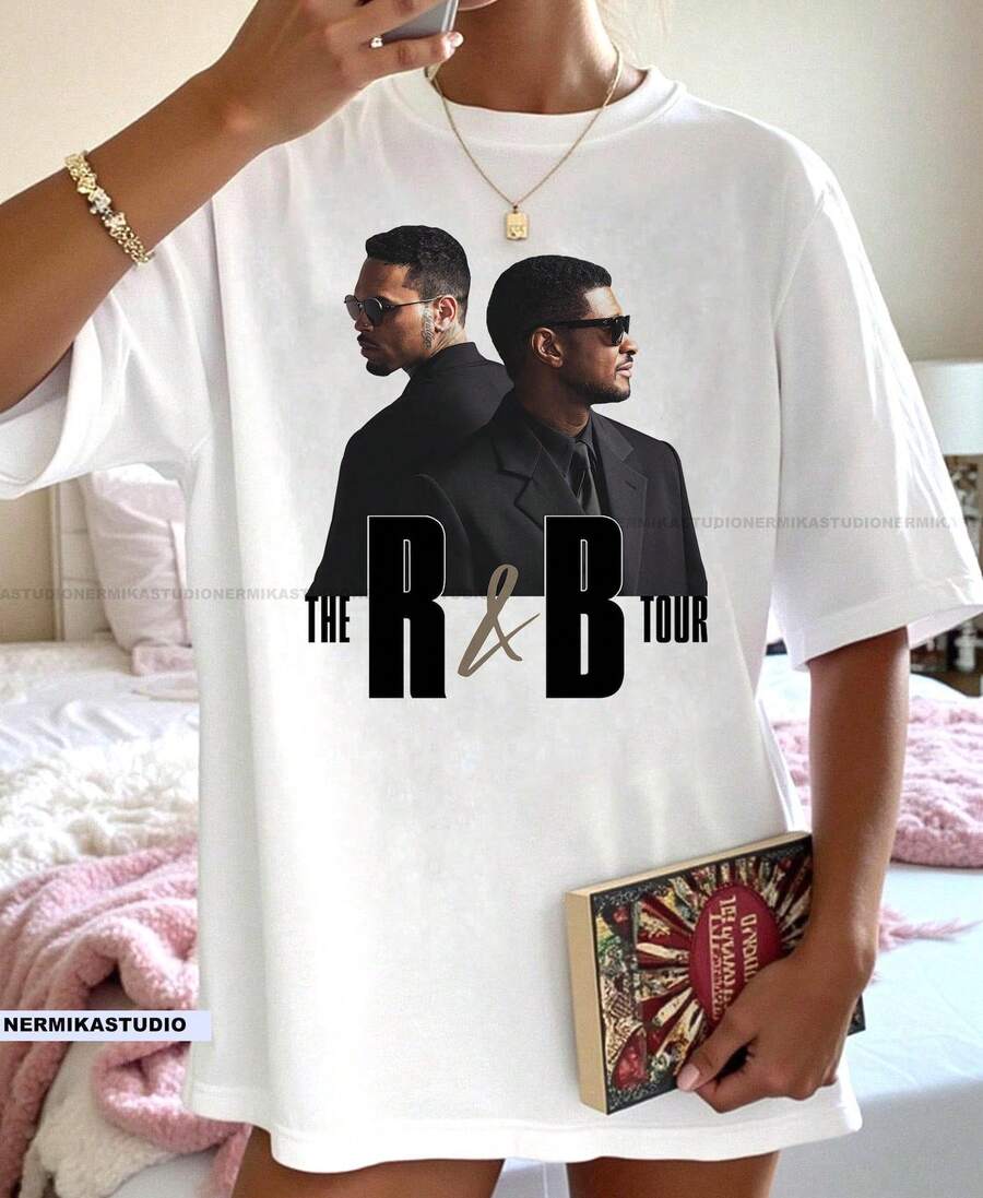 Usher R&B World Tour Graphic Tee Print – Unisex Cotton Shirt - White - View 1