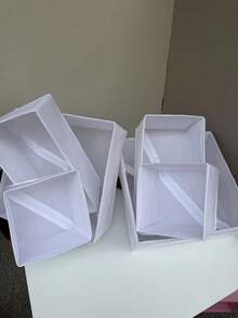 1/3/6pcs Foldable White Drawer Storage Boxes Set, Multi-Size Fabric Organizer Bins For Wardrobe, Drawers, Vanity, Underwear, Socks And Small Items - White - View 12