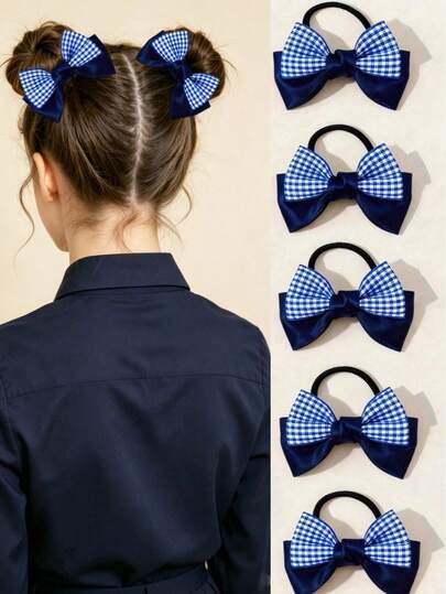 2pcs Casual Minimalist Hair Accessories/Scrunchies, Double-Layer Textured Plaid Bow Design Hair Scrunchies, Essential For Daily Hairstyles And Buns