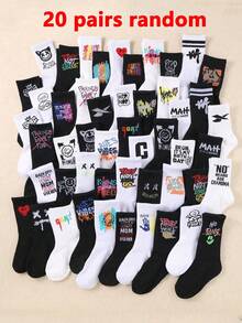 20 Pairs Kids Socks, Graffiti Socks, Street Socks, Mid-Calf Socks, Sports Socks, With Graffiti, Letter, Smiling Face Patterns, Suitable For Teens, Unisex, Fit For Children Aged 1-16, Breathable, Comfortable, Soft - Multicolor - View 10