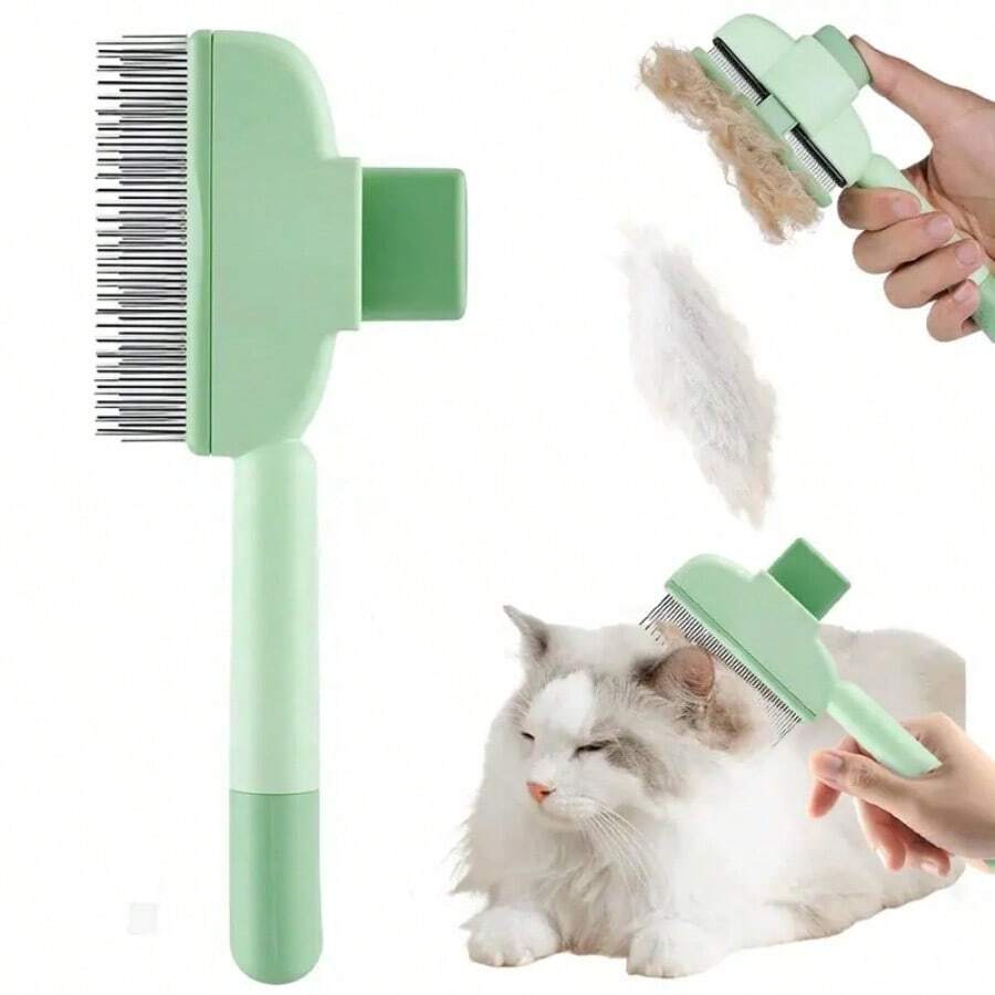 2 Pack Pet Hair Removal Comb With Release Button For Cats And Dogs, De-Shedding Brush With Long & Short Stainless Steel Teeth For Efficient Hair Removal - 查看 1