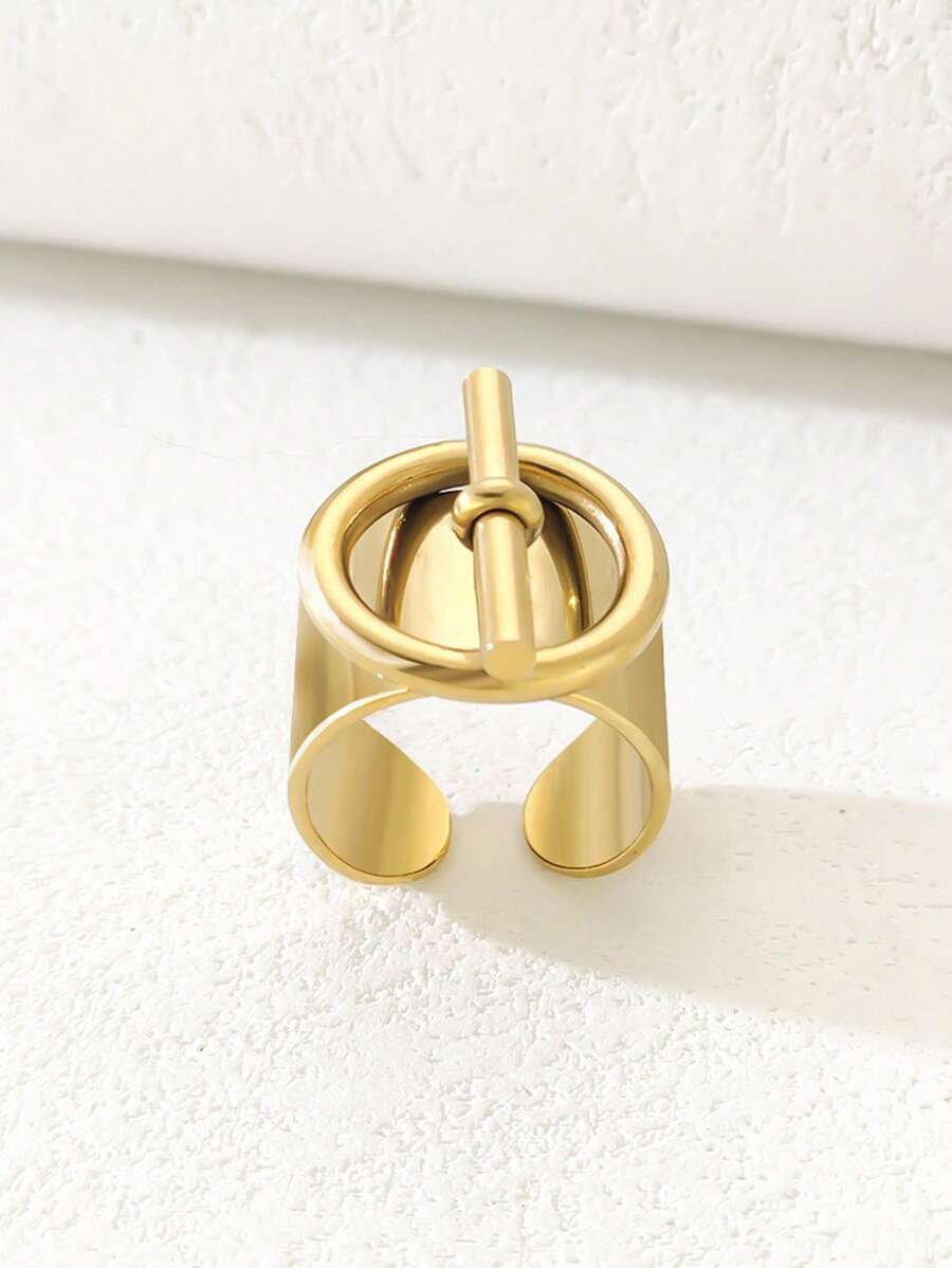 1 chiếc nhẫn bản rộng mạ vàng 18K bằng thép không gỉ, nhẫn thời trang hip-hop cá nhân hóa. - Nhiều màu - Xem 1