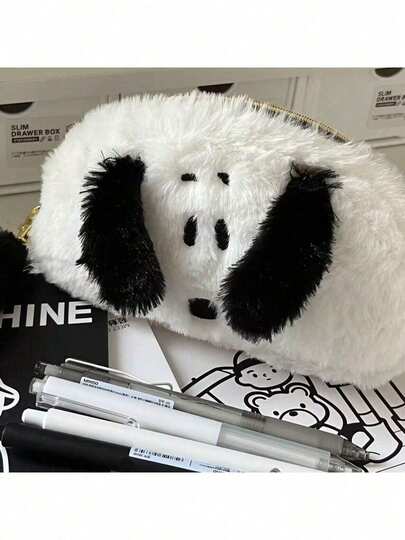  1 túi đựng đồ có khóa kéo mềm mại hình Snoopy màu trắng đen, túi đựng văn phòng phẩm/mỹ phẩm/tiền lẻ dễ thương, thích hợp làm quà tặng sinh nhật (Kiểu ngẫu nhiên)