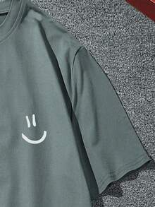 Expression Print Drop Shoulder T-Shirt - 綠色的 - 查看 3