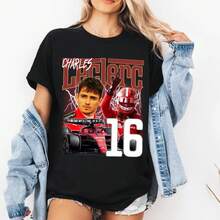 Camiseta de Carreras F1 de Charles , Camiseta para Fanáticos de la Fórmula Uno - Negro - Ver 2