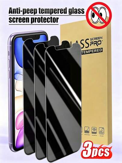 3pcs NNBILI 9H+ Hardness Anti-Spy Anti-Explosion Tempered Glass Screen Protector, Suitable For IPhone X/XR/11/12/13/14/15/16/17/17E/17 Air/17 Pro/17 Pro Max Series, Anti-Scratch, Full Screen Coverage, Ultra-Thin, Anti-Fingerprint, Bubble-Free, Fashionable Phone Accessory, Premium Tempered Glass Protector, Full Screen Coverage, Compatible With Phone Cases