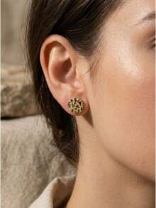 1 Pair Of Gold Nugget Stud Earrings - Faceted Gold Earrings, Round Design - Unisex Fashion Jewelry For Everyday Wear (Gift Box Not Included) - Bông tai - Xem 7