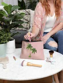 椰树印花化妆包，可重复使用化妆袋，轻便，化妆品及洗漱用品收纳包，拉链化妆包，轻便零钱包，枣树印花洗漱包，收纳袋，旅行配件，购物佳品，用途广泛，可用于收纳化妆品、化妆刷、配件，复活节、母亲节、独立日、婚礼、毕业礼物 - 彩色 - 查看 4