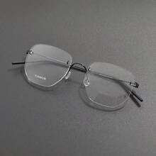 Montura de gafas graduadas sin montura de aleación de titanio ultraligera Linde 358, gafas ópticas anti-luz azul para computadora hechas a mano. - Gunmetal - Ver 2