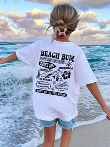 Cotton T-Shirt Tween Girl Casual Pink Round Neck Short Sleeve T-Shirt With Print, Summer Top - trắng - Xem 1