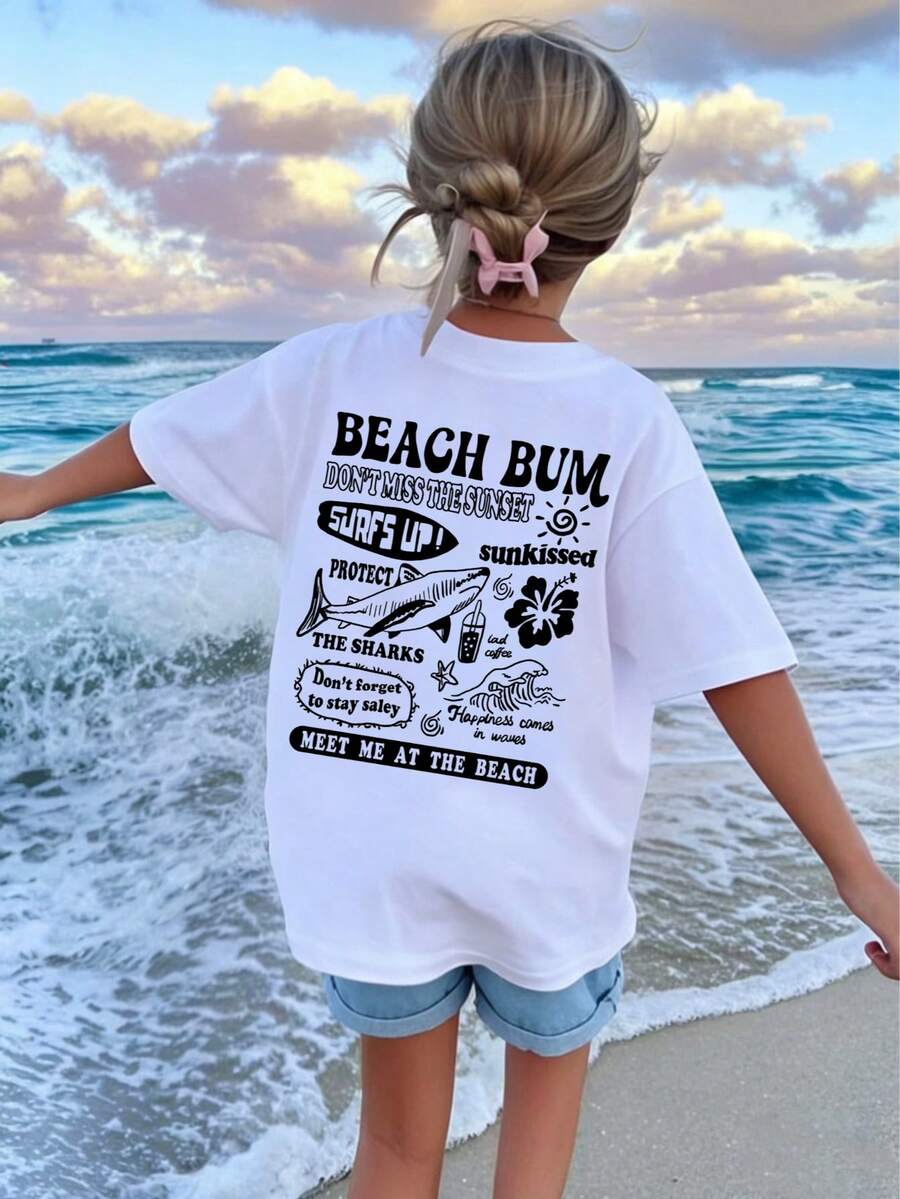 Cotton T-Shirt Tween Girl Casual Pink Round Neck Short Sleeve T-Shirt With Print, Summer Top - trắng - Xem 1