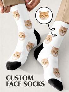 1 par de calcetines personalizables con diseño de rostro, añade tu propia foto, calcetines exclusivos, estilo de pareja, adecuados para la familia - Multicolor - Ver 30