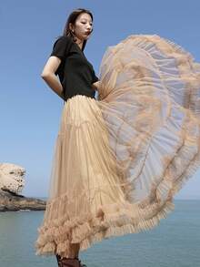 Super  Irregular Design Sense Fashionable Sweet Skirt - Khaki - View 2