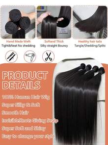 BINF Raw Brazilian Bone Straight Weave Human Hair Extensions 8-30 Inch, Unprocessed Natural Black Virgin Hair, 1 3 4 Bundle For Daily Daily Hairstyle Use - Natural Black - 查看 4