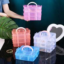 Hộp đựng mỹ phẩm trong suốt 3 tầng có ngăn đựng trang sức, giao hàng toàn cầu. - màu xanh da trời - Xem 2