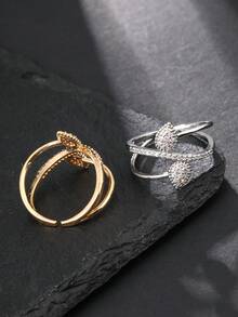 1 chiếc nhẫn hở đính đá Cubic Zirconia cho nữ - Mạ vàng/bạc - Có thể điều chỉnh kích cỡ - Đeo hàng ngày - Lựa chọn quà tặng - Quà tặng dịp Eid Al-Fitr & Eid Al-Adha - Hai chiếc nhẫn hình giọt nước - Xem 6