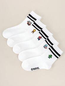 Marvel 1/5 pares de calcetines para niños con estampado de Spider-Man y Thor, calcetines de burbujas, calcetines de volantes de burbujas, calcetines de tripulación blancos con doble raya negra, calcetines tobilleros para niñas, calcetines tobilleros para niños, calcetines tobilleros suaves y transpirables, calcetines náuticos antideslizantes, calcetines tobilleros con estampado de dibujos animados geniales, estilo casual lindo - Multicolor - Ver 5