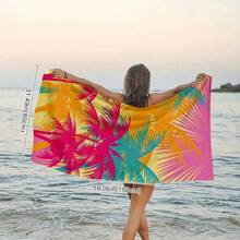 1pc Oversized Highly Absorbent Quick-Dry Beach Blanket - 27.5"X55", Patterned Beach Towel, Suitable For Travel, Swimming Pool And Bathroom - Multicolor - View 6