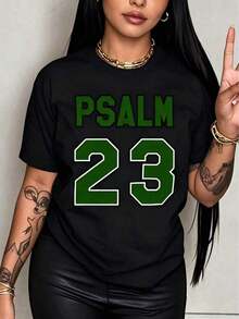 1 Piece Men's Plus Size T-Shirt, Loose Fit Breathable Women's T-Shirt With Psalm 23 Print - This Premium Short-Sleeve Crew Neck T-Shirt Features Eye-Catching Green Lettering And Is Made From A Soft, Breathable Fabric. It's Perfect For Holiday Gatherings And Also Makes An Ideal Gift. 180g 100% Cotton. - 黑色 - 查看 6