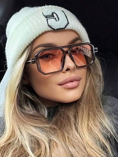 1 par de gafas de mujer con montura cuadrada de doble puente, minimalistas y elegantes, adecuadas para la playa, actividades al aire libre, viajes, protección solar versátil, también un regalo ideal para familiares y amigos