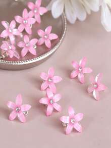 10pcs Girls' Sweet Minimalist Faux Flower Hair Clips, Versatile Daily Wear - Pink - View 3