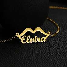 Placa con nombre personalizado con collar de labios de mujer, collar monograma elegante para mujer, regalo de joyería personalizada para ella, regalos del Día de San Valentín - Multicolor - Ver 11