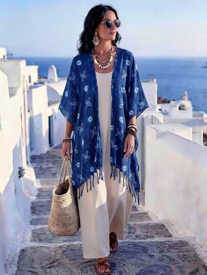 1 chiếc áo khoác cardigan nữ kiểu dáng bohemian xẻ tà, thích hợp cho mùa xuân/hè, khăn choàng chống nắng trang trí cho kỳ nghỉ biển, trang phục thường ngày đa năng, món quà lý tưởng.