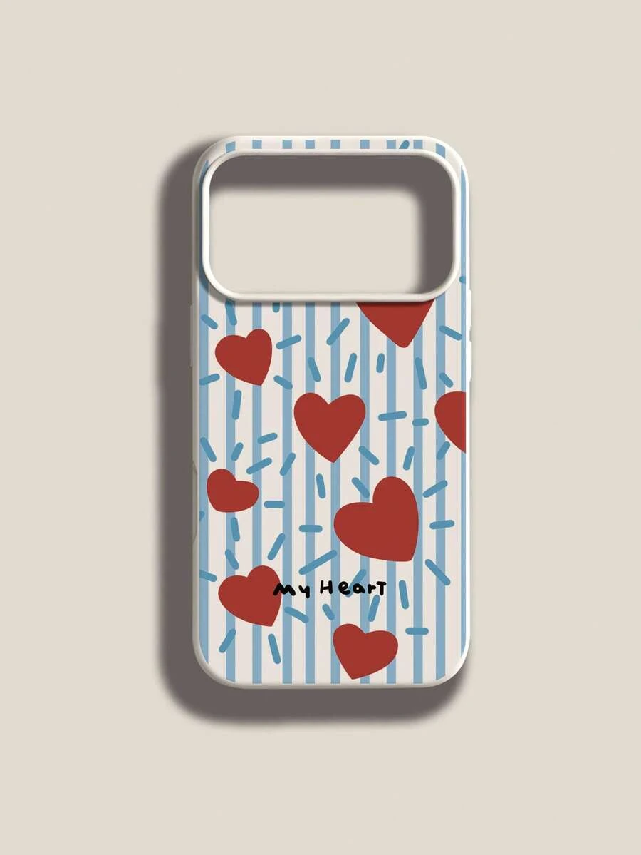 1 pieza Funda de teléfono suave de silicona líquida a prueba de golpes con patrón de corazón, rayas azules y letras de grafiti, compatible con Apple 11/12/13/14/14Plus/15/15Plus/16/16Plus/17/17Pro - Multicolor - Ver 1