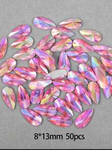 50pcs/Pack, Large 8*13mm Teardrop Acrylic Flat Bottom Rhinestones, Pointed Top Teardrop Undrilled Rhinestones For Clothing & Accessory DIY - Multicolor - View 18
