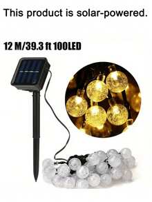 1 pieza Luces solares LED impermeables con cuerda, 20/50/100 bombillas, longitud de 5m/7m/12m, 8 modos de iluminación, bola de cristal, luces solares de hadas, adecuadas para decoración de jardín, fiesta al aire libre, decoración del hogar y al aire libre en primavera, verano y otoño, campamento, barbacoa, decoración de boda, regalos del Día de la Madre y del Padre - Multicolor - Ver 19